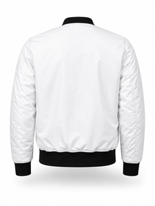 เสื้อแจ็คเก็ตบอมเบอร์สีขาวสำหรับผู้ชาย แต่งขอบสีดำ ซิปปิด ป้องกันลม บุด้วยโพลีเอสเตอร์ เหมาะสำหรับใส่ในฤดูใบไม้ร่วง - Product Image 2