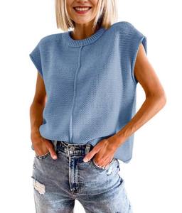 Débardeur en tricot sans manches à col rond, coupe ample décontractée, respirant, motif uni, 100 % coton, séchage rapide, pour femme, été - Product Image 3