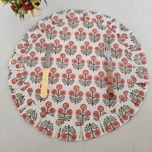 Moderno Reversible Rosa Verde Mano Bloque Estampado Floral 100% Algodón Boda Manteles Individuales Desechables Reutilizables Mesa de Comedor Decoración Volantes - Product Image 1