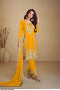 Conjunto de Salwar Kameez para boda, ropa étnica, Salwar Kameez tradicional hasta la rodilla para ocasiones festivas, con bordado de lentejuelas y trabajo Zari. - Product Image 2