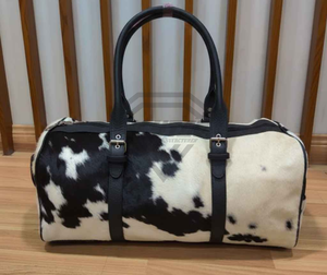 Sac de voyage en cuir de vachette véritable de qualité supérieure, sac de week-end en cuir à poils naturels, sac de voyage de luxe fait main, sac de sport et de gym - Product Image 1