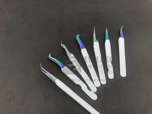 Pince à épiler pour extensions de cils en acier inoxydable japonais blanc avec arc-en-ciel, testée à la main, anti-magnétique, logo personnalisé - Product Image 5