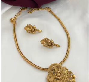 Ensemble de collier pendentif plaqué or élégant classique pour femmes avec boucles d'oreilles Grand Temple bijoux de mariage matériel en laiton - Product Image 2