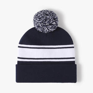Fabricant de bonnets personnalisés, bonnets en tricot jacquard brodés avec pompon, bonnet d'hiver pour hommes, équipe sportive - Product Image 6