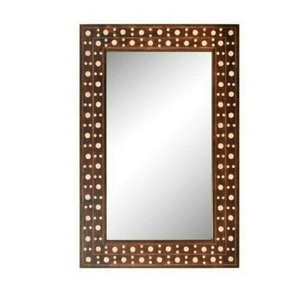 Espejo de Pared Rectangular de Lujo Hecho a Mano con Incrustaciones de Madera y Hueso, Estilo Moderno Rústico, con Marco de Patrón Festoneado en Blanco y Negro - Product Image 5