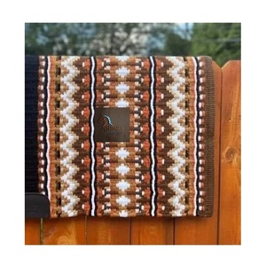 <b>Brown</b> White Black Geometric Western Saddle Pad Contoured <b>Wool</b> Blend Horse Blanket Durable Equestrian Tack - Product Image 2