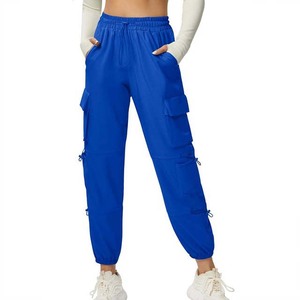 Pantalones Cargo Azules para Mujer, de Secado Rápido, Cintura Alta, con Cordón Elástico, Corte Holgado, Estilo Jogger - Product Image 1