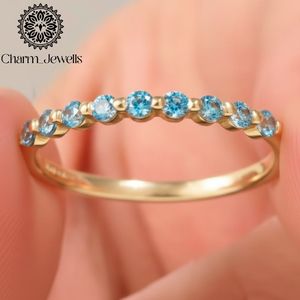 Charm_Jewells 18K Solid <b>Silver</b> Eternity <b>Band</b> <b>Ring</b> Blue Moissanite Prong Setting IGI Certified Women's Classic Engagement <b>Ring</b> - Product Image 3