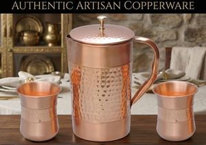 Ensemble de carafes en cuivre pour une esthétique de luxe raffinée, service de boissons en métal avec verres, durable et réutilisable pour la cuisine et la salle à manger. - Product Image 4