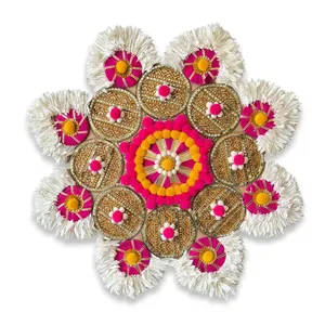 Décoration murale en métal tressé en forme de fleur avec pompons, cadeau Diwali pour salon et usage extérieur - Product Image 6