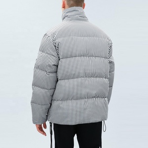 Men's <b>Checkered</b> Puffer <b>Jacket</b> Stand Collar Zipper Closure Windproof Winter Casual Thick Polyester Wadding Regular Fit - Product Image 3