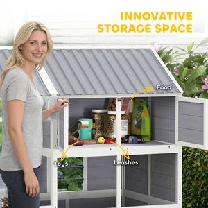 Cuccia per Cani da Esterno in Legno Grande 79 Pollici con Veranda, Armadio Contenitore, Tetto Impermeabile e Finestre - Arredo per Animali Domestici - Product Image 5