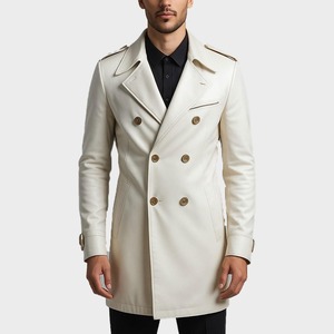 White <b>Leather</b> Trench Coat Men's Double-Breasted Overcoat <b>Leather</b> <b>Long</b> <b>Jacket</b> Streetwear Outerwear - Product Image 1