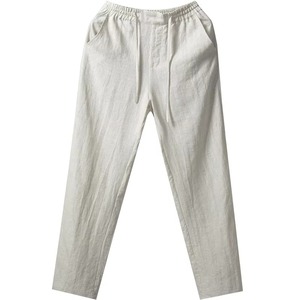 Pantalon en lin pour homme, coupe droite, taille élastique, cordon de serrage, décontracté, léger, respirant, avec poches latérales - Product Image 1