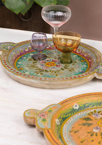 Plateau décoratif rond en bois peint à la main, présentoir pour la décoration de la maison de campagne, du salon, de la salle à manger et de la cuisine - Product Image 5