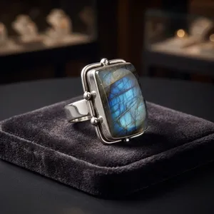 Anillo de Plata de Ley 925 con Labradorita Hecha a Mano, Anillo Rectangular con Destello Azul, Joyería de Piedras Preciosas Naturales para Mujer - Product Image 4