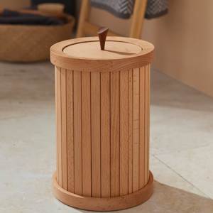 Contenedor de Basura Moderno de Madera con Listones y Marco Metálico para Exteriores, Ideal para Lugares Públicos, Hoteles, Centros Comerciales y Áreas Públicas - Product Image 2