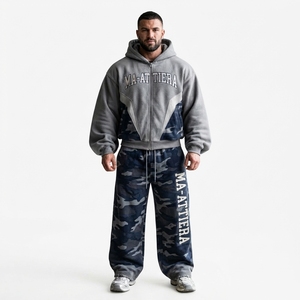 Conjunto de Sudadera con Capucha y Pantalones Deportivos de Camuflaje Gris Azulado para Hombre, Corte Holgado, Estilo Urbano, Personalizable OEM ODM, Venta al Por Mayor - Product Image 1