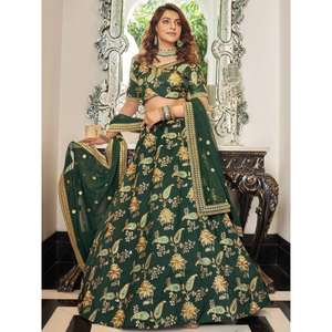 Impresionante ropa de boda de seda con arte bordado verde Lehenga Choli - Product Image 6