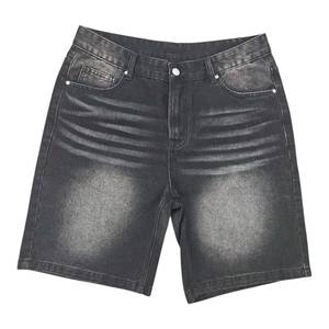 Shorts Bermuda en jean noir délavé pour homme, taille mi-haute, fermeture boutonnée, style décontracté, tissé respirant, motif uni, poches, lavage en machine - Product Image 1