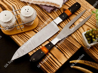 Set Pisau Garpu Profesional Tajam 2 Buah dari Baja Damaskus Industri Buatan Tangan Kustom dengan Pegangan Resin OEM/ODM.