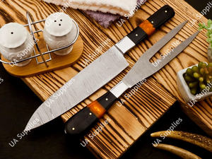 Juego de Cuchillo y Tenedor Profesionales para Tallar y Rebanar, Hechos a Mano con Acero de Damasco, 2 Piezas, Afilados como Cuchillas, Mango Personalizado OEM/ODM - Product Image 2