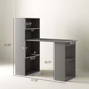 Scrivania Moderna Compatta Grigia con 6 Ripiani Portaoggetti, Tavolo da Scrittura e Postazione di Lavoro con Libreria per Ufficio Domestico - Product Image 3