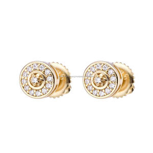 925 <b>Sterling</b> <b>Silver</b> Lab Grown Diamond Spiral <b>Stud</b> <b>Earrings</b> With Round Stone Design Gold Tone Detail For Retail - Product Image 1