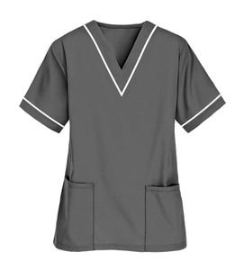 Unisex High Quality Needle Detection Seamless Fusing Scrub Top Short Sleeve Hospital Uniform Front Pocket Design Woven Polyester - Product Image 4