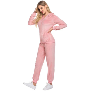 Ensemble de survêtement en velours pour femme, 2 pièces, sweat à capuche zippé et pantalon, tenue décontractée - Product Image 2