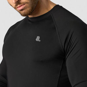 T-shirt à manches longues pour homme en coton/fibre de bambou noir 220g, col rond, séchage rapide, respirant, performance, couleur unie, coupe décontractée - Product Image 4