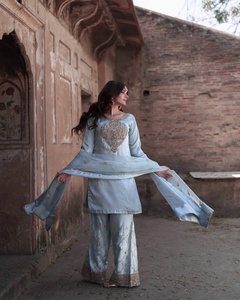 NEW READY WEAR 3 PIECE SALWAR KAMEEZ FANCY <b>KURTI</b> PLAZZO DUPATTA EMBROIDERY SEQUENCE WORK MODERN PARTY WEDDING ALL SEASONS FATEMA - Product Image 2