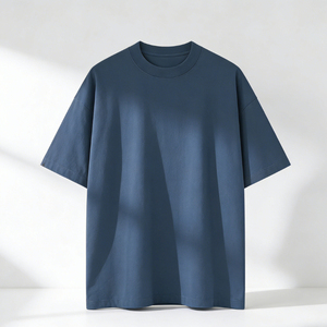 Camiseta de manga corta para hombre, color azul marino, cuello redondo, 100% algodón jersey, corte regular, color sólido, estilo casual, diseño liso, camisetas personalizadas. - Product Image 6