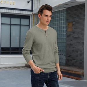 <b>Men</b>’s Waffle Knit Henley <b>T</b>-<b>Shirt</b>, <b>Long</b> <b>Sleeve</b> Slim Fit Breathable Knitted Tee, Casual Pullover <b>Shirt</b> for Everyday Wear - Product Image 5