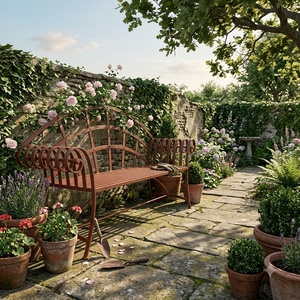 Banc de parc extérieur de luxe classique européen en fer forgé, métal artistique, revêtement poudré, pour 2 personnes KHP-DG5 - Product Image 4