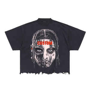 Custom Logo Oversized Black <b>T</b>-<b>Shirt</b> Men Street Style Short Sleeve Printed Jersey Cotton O-Neck Distressed Design - Product Image 3