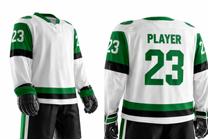 Custom Ice Hockey Uniform Men's <b>White</b> Green Black Sublimated Jersey Full Sleeve Moisture Wicking All Seasons Adult Size - Product Image 5