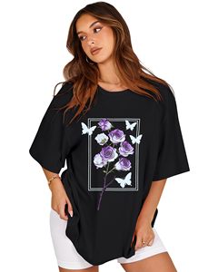 T-shirts à col rond pour femmes, imprimés floraux, graphiques DTF, 100% coton, t-shirts graphiques, t-shirts d'été, manches courtes, amples, confortables - Product Image 2