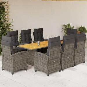 Set da Pranzo da Giardino in Rattan PE Grigio a 9 Pezzi, Collezione Elegante e Resistente per Intrattenimento all'Aperto - Product Image 1