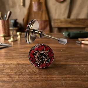 Ba Traditional Brass Cabinet Knob <b>Red</b> Mosaic Design Industrial Home Office <b>Kitchen</b> Furniture Handle Durable Eco-Friendly - Product Image 5