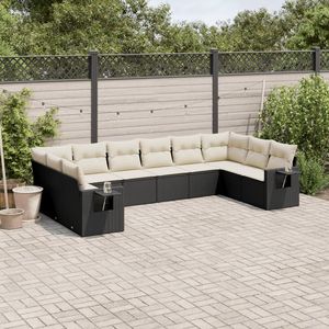 Conjunto de Sofá de Jardín en Ratán PE Blanco Crema y Acero con Recubrimiento en Polvo Negro, Muebles Elegantes para Exteriores - Product Image 1