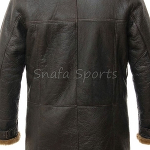 <b>Men's</b> Sheepskin Leather Trench <b>Jackets</b> <b>Shearling</b> Black Vintage Style Winter Warm Faux Fur Long leather Coat - Product Image 5