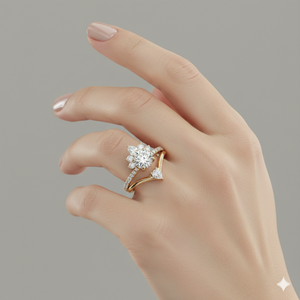 Bague de fiançailles en or avec diadème de diamants paon, sertie à griffes certifiée - Product Image 3