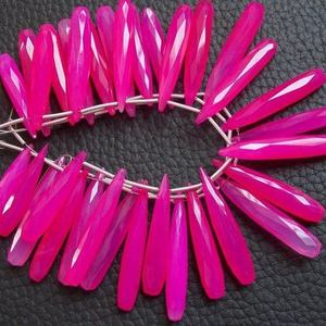 ลูกปัดหินชาลเซโดนีสีชมพูสดทรงหยดน้ำเหลี่ยมเพชรพลอย ยาว 35 มม. สำหรับทำเครื่องประดับต่างหู หินหลวม ขายส่ง PME - Product Image 5