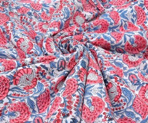 Floral Print Block Print Fabric 100 % Cotton Indian Fabric Hand Printed Natural Dye Soft Cotton Woman <b>Dress</b> Fabric - Product Image 1