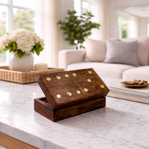 Juego de Dominó Hecho a Mano con Madera de Palisandro Indio y Caja de Almacenamiento |   Fichas de Madera para Juegos de Mesa |   Regalos al por Mayor de Estilo Antiguo de Primera Calidad - Product Image 4