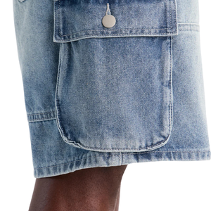 Shorts cargo mi-longs en jean délavé bleu clair pour homme, décontractés, longueur genou, en coton, avec poches utilitaires, séchage rapide, respirants, coupe décontractée, pour l'été - Product Image 5
