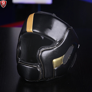 Protector de Cabeza para Boxeo, Cuero PU, Negro y Dorado, Protector Ligero para Sparring, Unisex para Adultos, Visera Única, Casco Deportivo Transpirable - Product Image 1