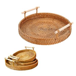 Handwoven RATTAN <b>TRAY</b> FRUIT STORAGE BASKET with Handles Gift, Home Decor, Multi-Use Serving & Decor <b>Tray</b> - Product Image 1