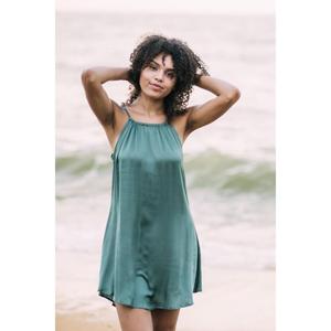 Robe Courte Décontractée d'Été en Coton Tissé Respirant, Col en V, Sans Manches, Coupe Mini Évasée, Taille Naturelle, Couleur Unie - Product Image 4
